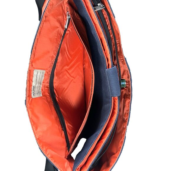 JACK SPADE Crossbody Messenger Bag Greene St Large Canvas Navy w/Orange Interior - Picture 6 of 7
